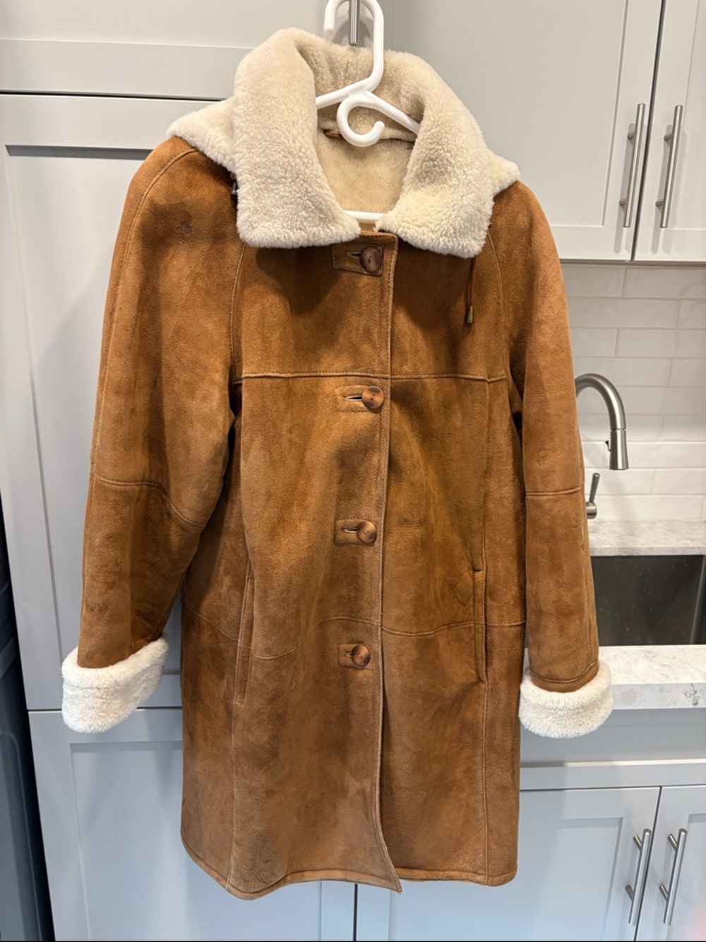 Hide Society Chestnut Brown sheepskin-Lined Suede Coat with Cream Shearling